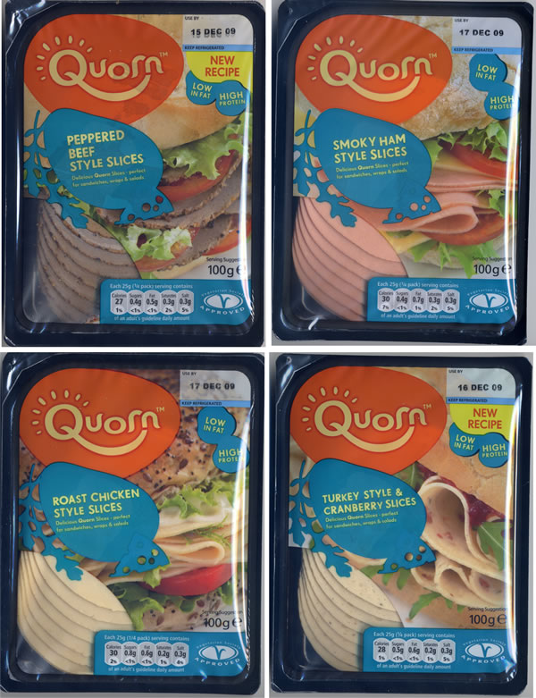 Quorn™ myco-protein prepared as a low-fat and cholesterol-free healthy alternative to conventional sliced meat products