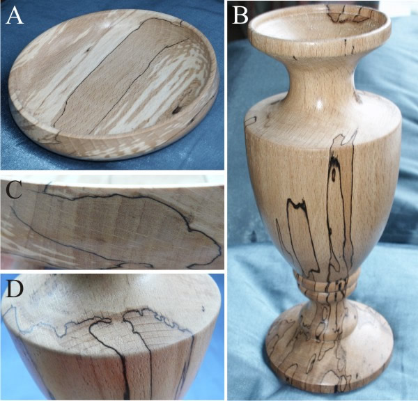 Turned wood specimen dish and vase made from spalted beech