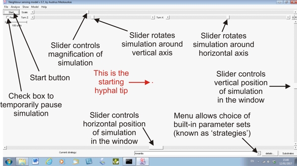 Neighbour-Sensing program start screen, labelled